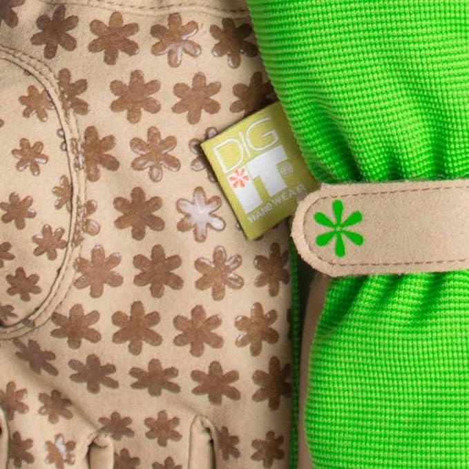 Dig It Handwear - Women's Nail and Fingertip Protector Gardening Gloves - XL - Green Tan
