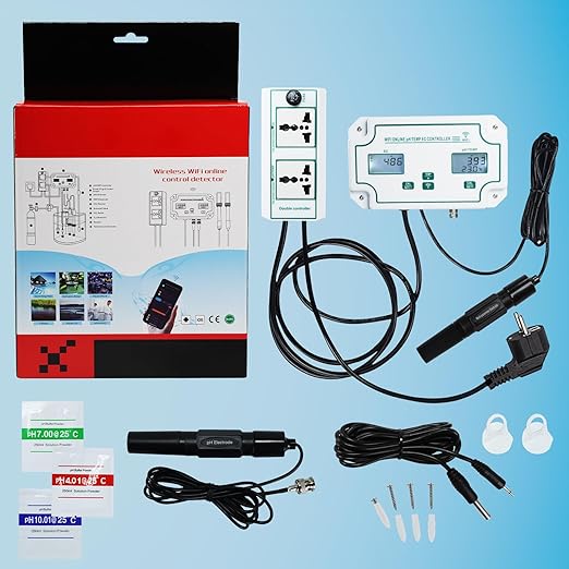 Smart 3-in-1 pH, EC & Temperature Water Quality Monitor with App Control – Continuous Online Tester for Hydroponics, Aquariums, Pools, Labs & Aquaculture