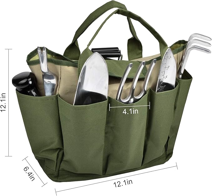 Garden Tool Bag, Garden Tote Bag With 8 Pockets, Canvas Garden Tool Storage Bags, Heavy-duty Large Organizer Bag for Garden Tool Kit, Gardening bag for women Men Indoor and Outdoor Gardening
