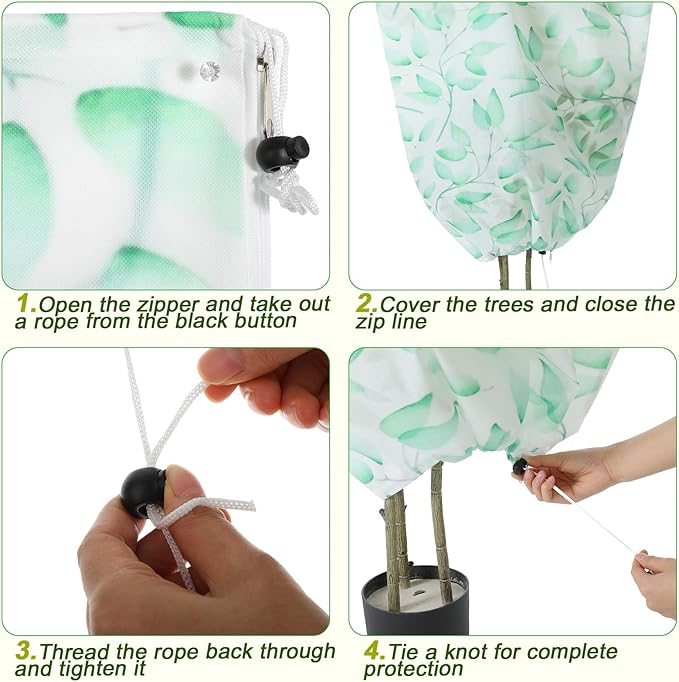 4 Pack Plant Covers Freeze Protection Winter Frost Covers with Zipper Drawstring Reusable Frost Cloth for Outdoor Winter Weather Shrubs Trees Jacket (31" X 40")