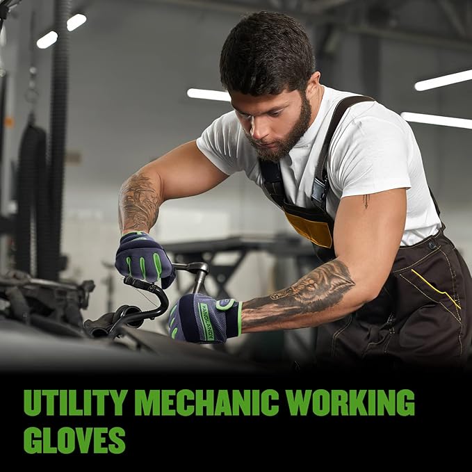 Work Gloves Mens & Women, Utility Thin Mechanic Gloves Touch Screen,Flexible Breathable Yard Work Gloves -Padded Knuckles & Palm