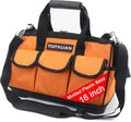 16 Inch Heavy Duty Tool Bag - Molded Plastic Base, Waterproof 900D Oxford Cloth, 16 Pockets Wide Mouth Tool Organizer with Shoulder Strap for Power/Hand Tools (Orange)