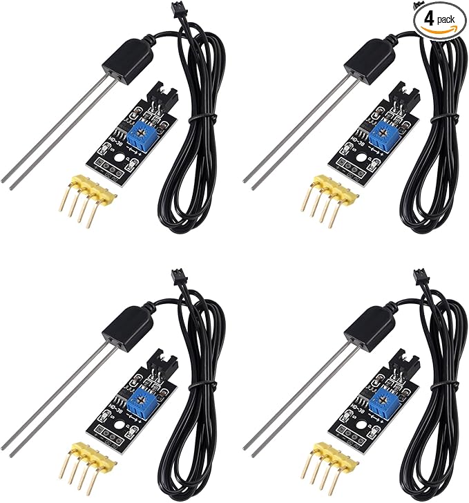 Soil Moisture Sensor, Icstation Humidity Detector, with Corrosion Resistant Probe, Digital Analog Signal Output for Arduino Raspberry Pi Garden Automatic Watering System (4Sets)
