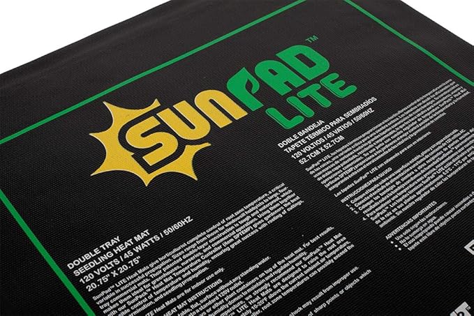 SUNPACK SunPad Lite 45W Seedling Heating Mat, Black, 20.75" x 20.75" - Made for Propagating Seedlings and Cuttings, Ideal for Greenhouses and Indoor Gardening