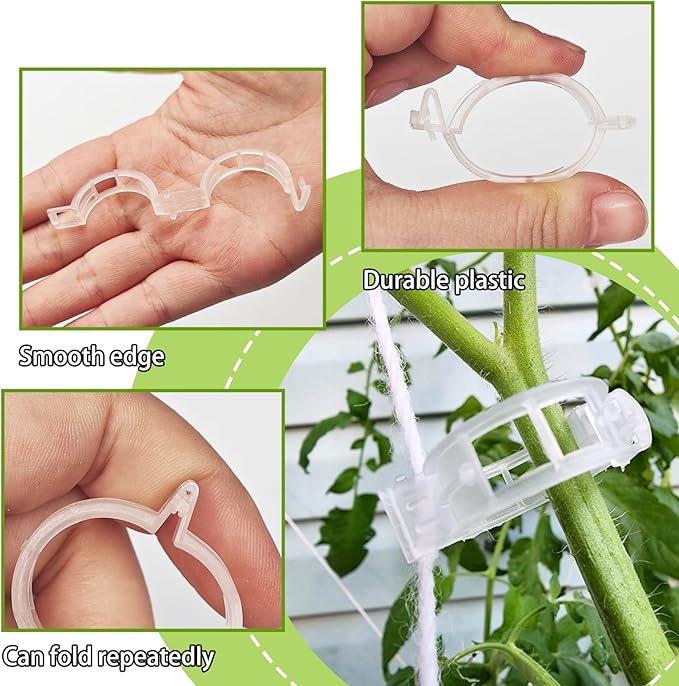 OJYUDD 130 Pcs Tomato Hooks with String,Tomato Holder Hooks with 32.8ft Twine & Plant Support Clips,Climbing Plants Support Hooks for Vegetable Plant Fruit Flower