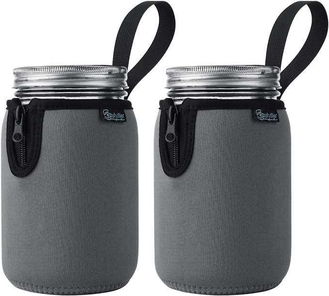 Beautyflier Mason Jars 32oz Wide Mouth Sleeve Regular Mouth Mason Jars Insulators Drinking Glass Coolers Sprouting Jars Blackout Sleeve (Gray)