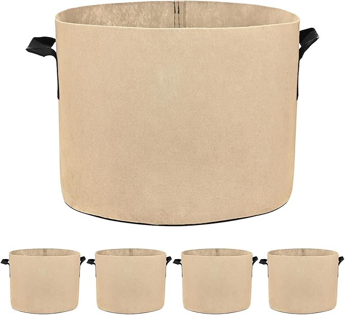 M METERXITY 5-Pack Plant Grow Bags 5 Gallon Grow Bags 300G Thickened Fabric Pots with Durable Handles Plant Garden Grow Pots for Fruits/Vegetables/Flowers/Plants [Khaki]