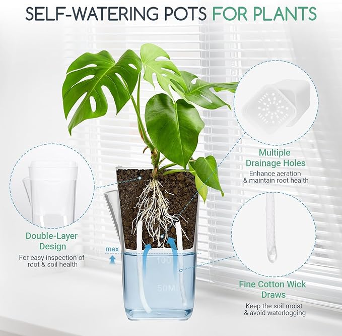 12 Pack 2.5" Small Self-Watering Planter Pots - Mini Clear Seed Starter Pots with Visible Water Level, Plastic Nursery Pots for Succulents, Herbs, and Propagation - Includes 12 Plant Labels