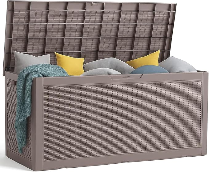 320 Gallon Large Resin Deck Box, Lockable Outdoor Storage Box for Patio Cushions Storage Furniture,Garden Tools, Pool Supplies, Weatherproof and UV Resistant (Grey)