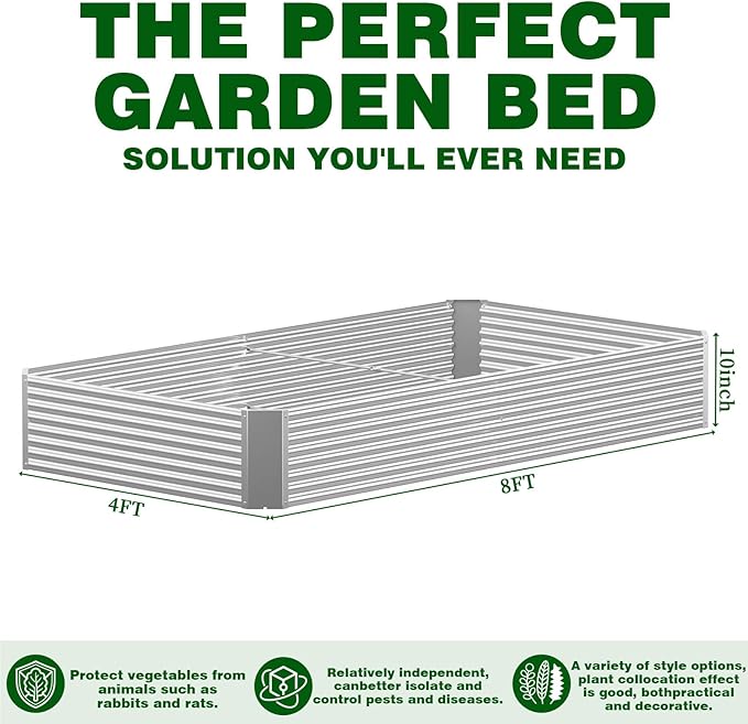 4 Pcs 8 x 4 FT Galvanized Steel Raised Garden Bed, Outdoor Planter Box for Easy DIY & Clean - Large Metal Garden Beds for Backyards, Terraces & Balconies