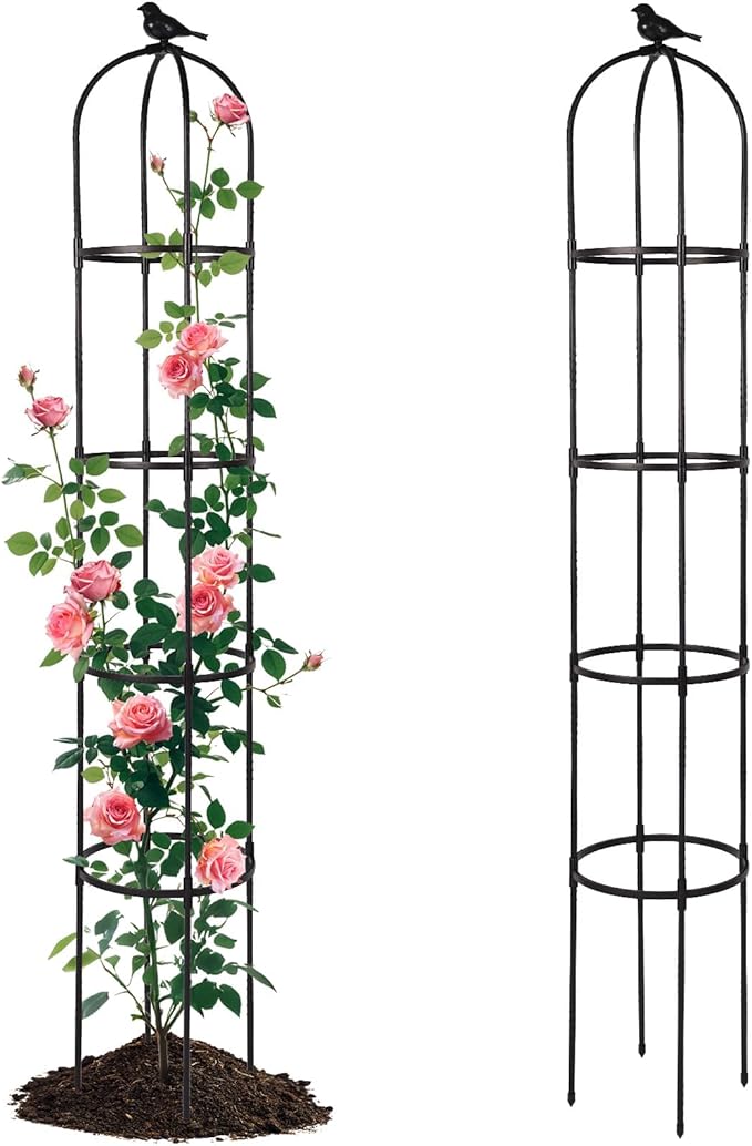 Garden Obelisk Trellis for Climbing Plants Outdoor, 6.3 ft Tall Rose Trellis Climbing Plants Support for Potted Light Vine Flower Vegetable Cucumber Trellis Raised Garden Bed, Black, 1PCS