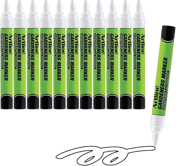 Artline Gardeners Markers | Professional Series | For Use On Plants, Labels, and More | UV Resistant | Waterproof | EKPR-GDM | 2.3mm Bullet Tip | Pack of 12 | White