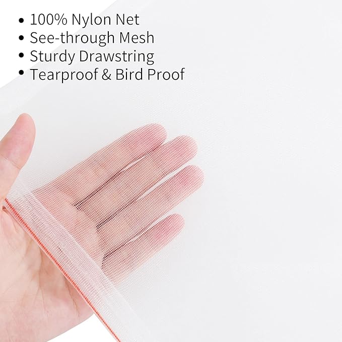 50Pcs 18"x12" Kikhope Fruit Protection Bags, Garden Netting Bags with Drawstring, Fruit Netting Bags, Fruit Tree Bags, Netting Barrier Bags for Protecting Fruits and Vegetables