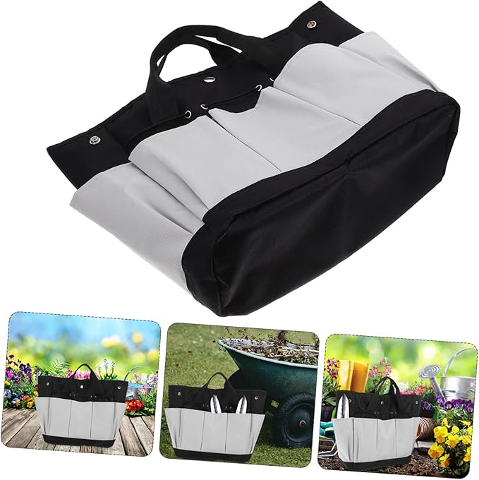 Uonlytech Garden Tool Storage Organizer Bag Multi-Pocket Oxford Cloth Tote for Gardening Tools Spacious Design for Easy Organization for Home and Outdoor Use Grey