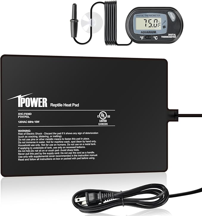 iPower 8 by 12-Inch 16W Reptile Heat Mat, LCD Digital Aquarium Thermometer, Under Tank Warmer Terrarium Heat Pad for Turtles Lizards Frogs and Other Small Animals, Multi Sizes