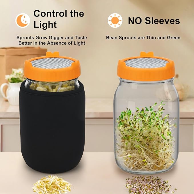 Lulonpon Sprouting Kit, 2 Sprouting Jar Kits, Wide Mouth Quart Mason Jars with Stainless Steel Screen Sprout Lids,1000ml Sprouts Growing Kit, Seed Sprouter Set for Growing Broccoli, Bean, Alfalfa