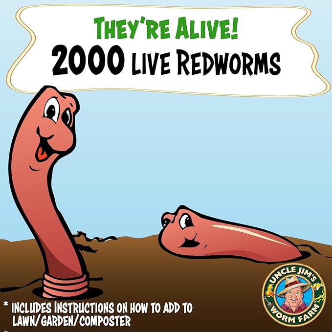 Uncle Jim's Worm Farm 2000 Count Red Wiggler Composting Worms Mix for Garden Soil or Fishing | Starter Pack of Compost Worms Improves Soil Structure and Quality for Healthier Gardens