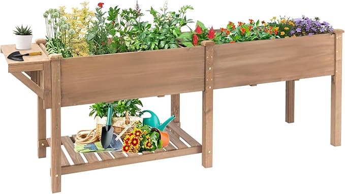 Raised Garden Bed with Legs Outdoor, Elevated Garden Box with W-Connection Tabs，Large Storage Shelf for Vegetable, Flower, Herb, Easy to Assemble，81x23x32 in