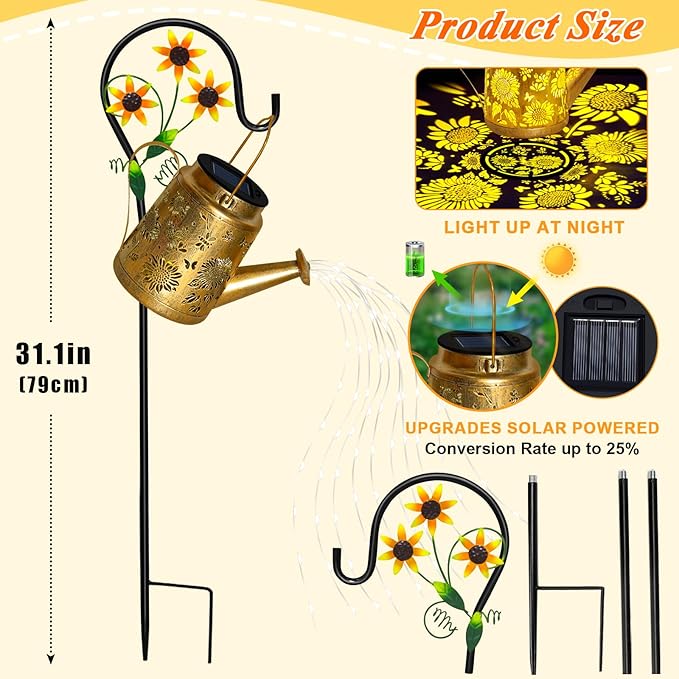 ostritec Mothers Day Gifts, Solar Lanterns Garden Decor Sunflower Lights, Large Hanging Lantern with Shepherd Hook, Waterproof Outdoor Decor for Landscape Pathway Yard, Gifts for Mom Women