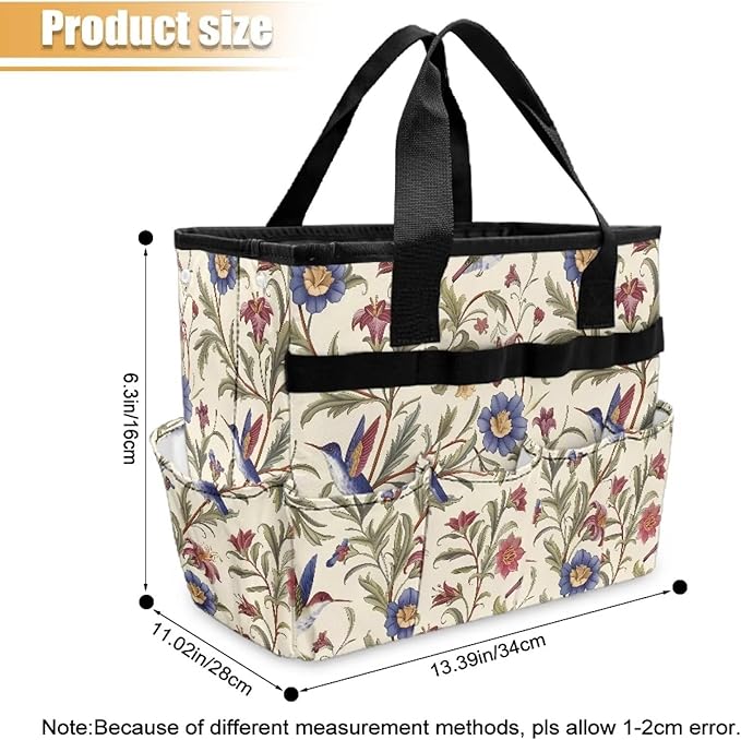 Hummingbird Flower Garden Tool Bag Portable Gardening Tool Organizer Bag with 10 Pockets and Handle Tool Carrier and Storage for Garden Lawn Yard Casual Camp