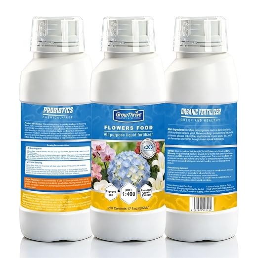 Organic Microbial Flower Fertilizer Liquid, 17oz (502ml) – All-Natural Probiotic Plant Nutrient for Orchids, Bird of Paradise & All Flowering Plants, Easy Dilution with 75ml Measuring Cup