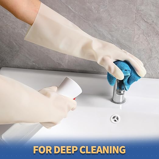 BOOMJOY Nitrile Cleaning Gloves, Heavy Duty Dishwashing Gloves, Reusable Large Gloves for Kitchen, Bathroom, Gardening, Working, Pet Care - White, 3 Pairs, Size L