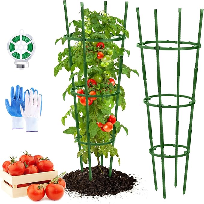 2-Pack 35 Inches Tomato Cages for Garden, Tomato Cage, Tomato Plant Support, Heavy-Duty Tomato Trellis with Height Adjustable Rings for Garden Climbing Plants with Twist Tie & Gloves