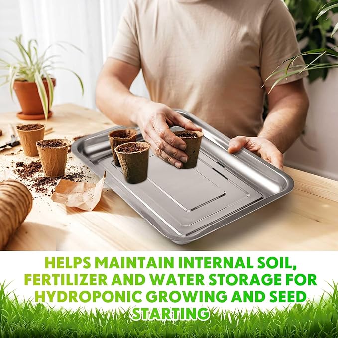 10 Pcs Stainless Steel Seed Starter Tray, Stainless Metal Garden Trays, Nursery Seedling Pots for Collection Transplantation & Propagation Flats, No Drain Holes(10.6 x 7.9 x 1.4 Inch)