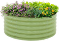 EAGLE PEAK 42'' Round 17'' Tall Raised Garden Bed Planter, Outdoor Galvanized Metal Planter Box for Vegetables, Flowers, Herbs, Olive Green