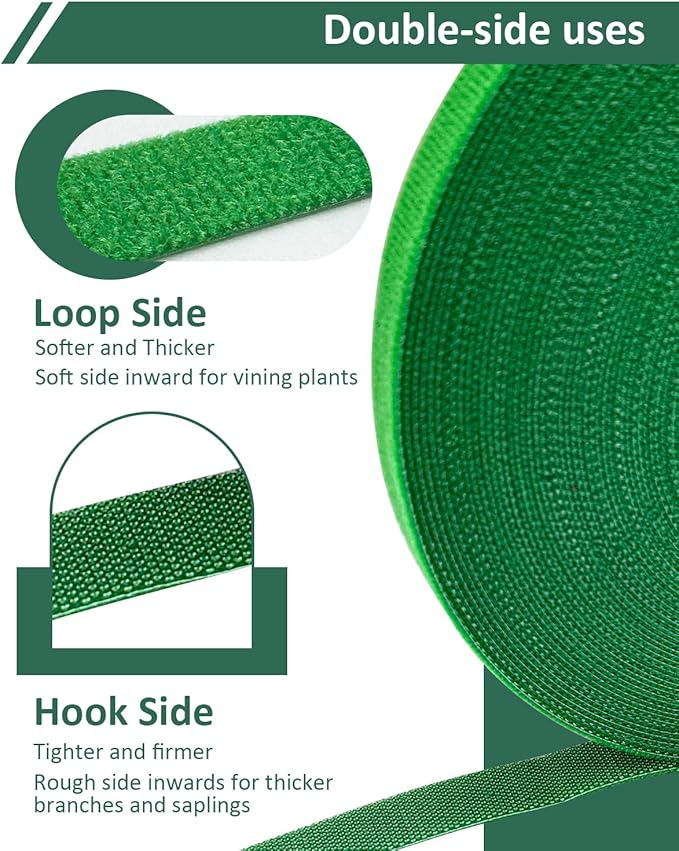 65.6 Ft Plant Ties Garden Tape, Reusable Adjustable Plant Clips for Climbing Plants, Green Nylon Self Adhesive Plant Twist Tie Strap to Support Gardening Plants