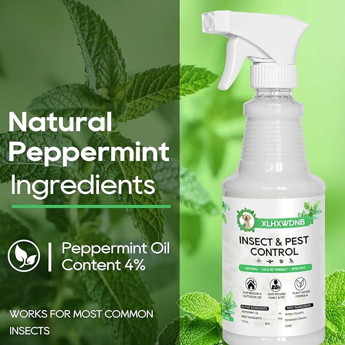 16/32oz Peppermint Spray to Repel Bugs & Insects - Natural Plant-Based Ant, Roach, Spider, Fly Repellent - Indoor/Outdoor Safe, Pet & Family Friendly Pest Control (16 Fl Oz)