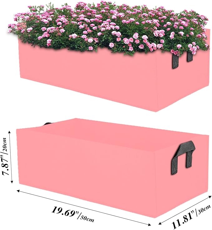 Square Grow Bags, Garden Fabric Planter Container with Handles Bed Flower Vegetables Pots 1MM Thickness Economic Colorful (Pink,19.69x11.81x7.87 Rectang)