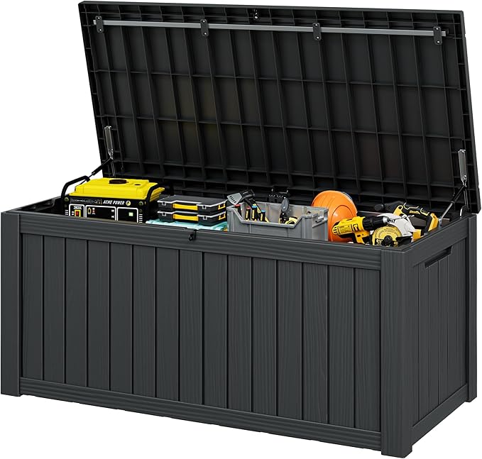 Oudoor Storage Deck Boxes Waterproof, Waterproof and UV Resistant Outdoor Storage Box Lockable Lid for Delivery Box, Indoor, Garden Tools, Pool Supplies, Patio (Black, 150 Gallon)