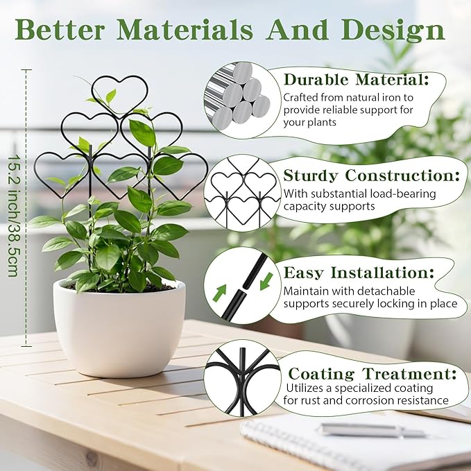 ZOUTOG 15 Inch Trellis for Climbing Plants Outdoor 9 Pack,Rustproof Metal Garden Trellis for Potted Plants,Sturdy Houseplant Support Indoor Outdoor for Ivy Pothos Monstera Hoya Flower Vine