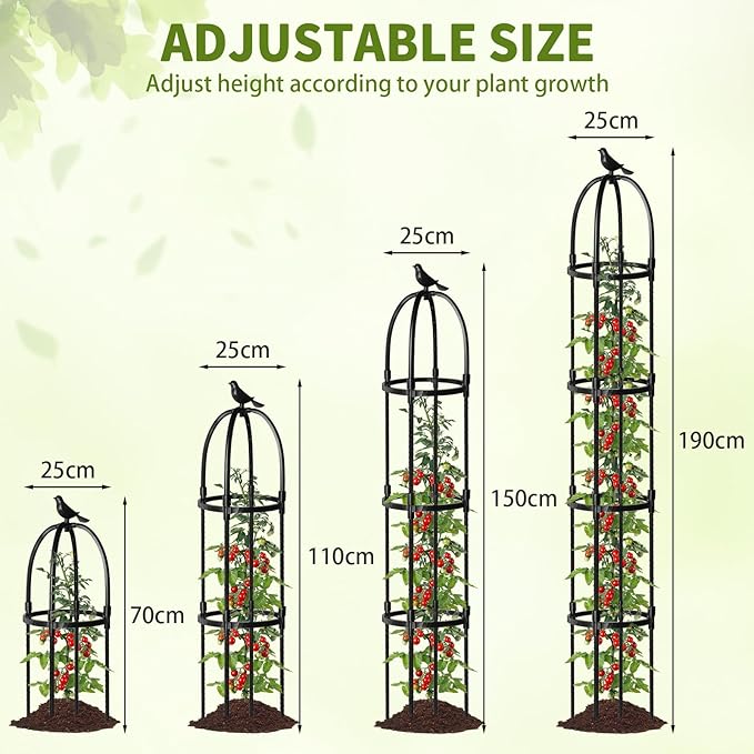 Garden Obelisk Trellis for Climbing Plants Outdoor, 2Pcs 6.2FT Rustproof Metal Plant Flower Trellises,Garden Obelisk Trellis for Indoor Outdoor Flowers Vegetable Fruits Vines Support (Black)