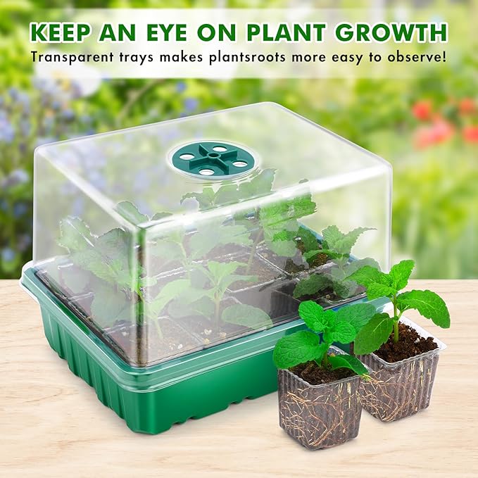 72 XL Cells Seed Starter Tray, 6 Packs Seed Starter Kit Large Size Individual Cells, Seedling Starting Trays with Humidity Dome and High Lid, Germination Kit for Indoor Greenhouse Seed Starter