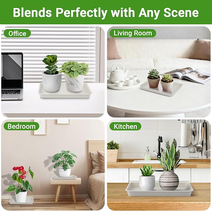 GREANER 11 Inch Plant Ttray, 3 Packs Durable Plastic Humidity Trays for Indoor Plants, Plant Saucers for Outdoors, Drip Trays for Potted Plants(Beige)