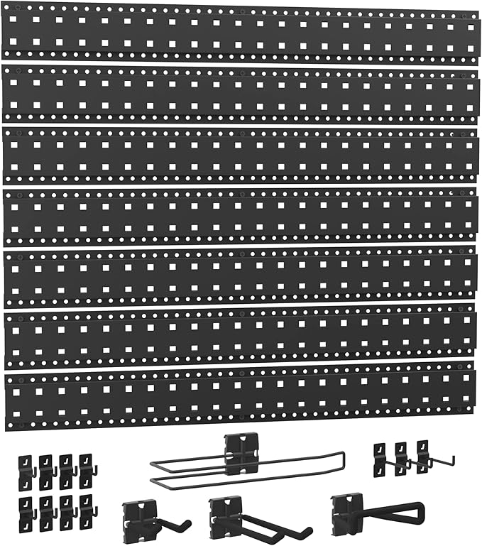ClosetMaid ProGarage Slatwall Hang Track Kit, 33 in. W with Peg Board Hooks, Hangers, Paper Towel Holder, Garage Organizer System, Black