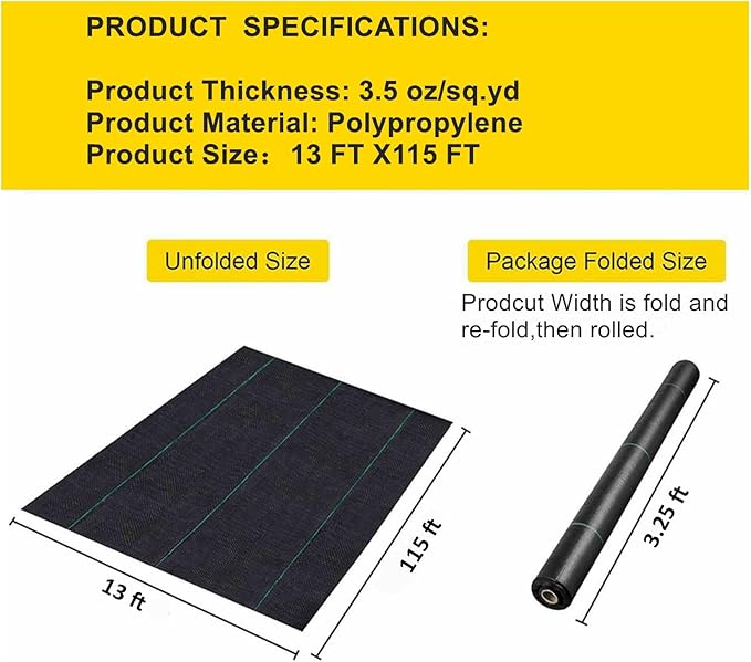 Driveway Fabric, 13FT x115FT Road Fabric Commercial Weed Barrier Fabric, Landscape Fabric Heavy Duty 3.5OZ French Drain Fabric for Erosion Control,Landscape Fabric,Construction Projects