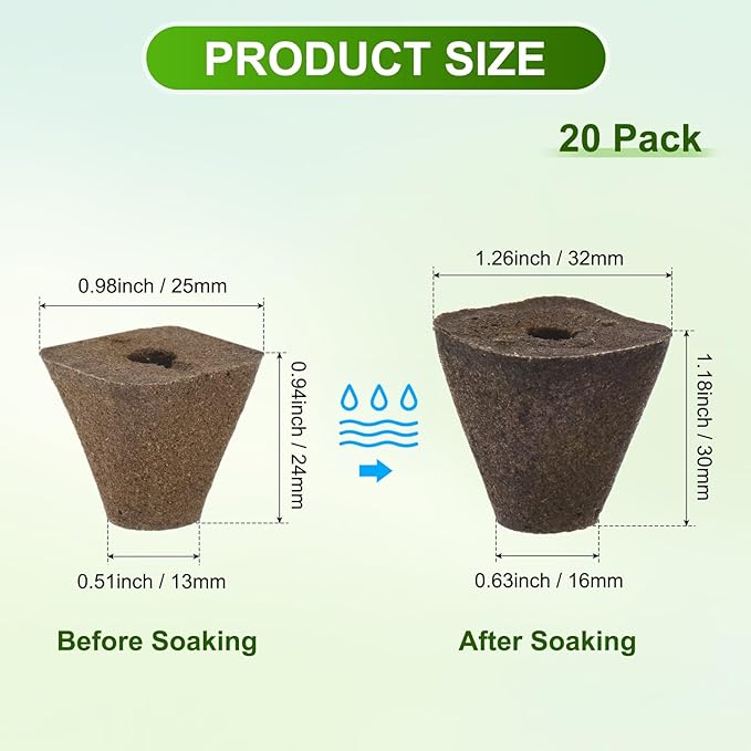 M METERXITY 20-Pack Grow Sponges, 1.3x0.6x1.2 Inch Replacement Root Growth Sponges Seed Pods for Plant Rooting/Seed Germination/Hydroponic Gardens System Supplies, Starter Plug for Seeds