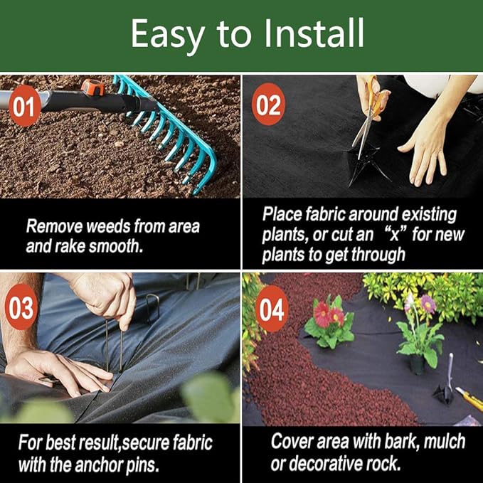 Goasis Lawn Weed Barrier Control Fabric Ground Cover Membrane Garden Landscape Driveway Weed Block Nonwoven Heavy Duty 125gsm, Black (4FT x 100FT)
