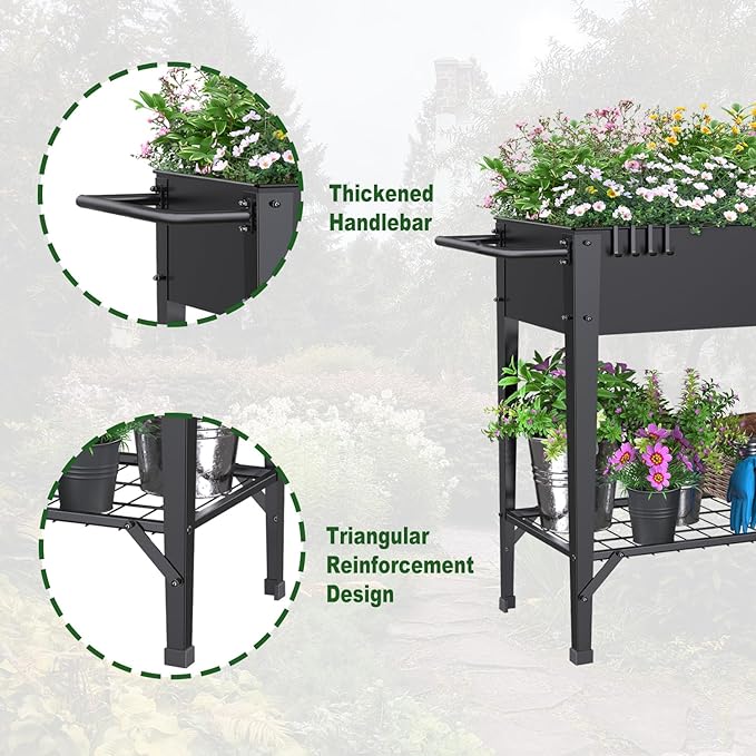 Highpro Raised Garden Bed with Wheels and Legs for Outdoor Use, Mobile Elevated Planter Cart for Vegetable Herbs Flowers Potted Plants, Black