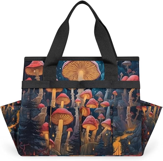 Garden Tool Bag Organizer Garden Tote Bag with Pockets Autumn Mushrooms Tool Storage Organizer Gardening Tool Kit Holder 13" x 6.8" x 2.8"