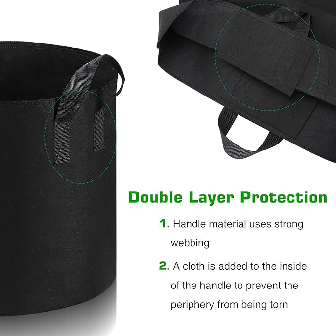 12-Pack 15 Gallon Grow Bags Heavy Duty Thickened Nonwoven Fabric Pots with Durable Handles