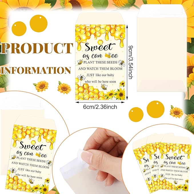 Ctosree 50 Sets Baby Shower Favors for Guests Sweet as Can Bee Seed Packets Include Self Adhesive Seed Packets Flowerpot Thank You Tags Organza Bags for Sweet Bee Baby Shower