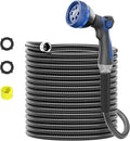 SPECILITE 75ft 304 Stainless Steel Garden Hose Metal, Heavy Duty Water Pipe with Nozzles for Yard, Outdoor - Flexible, Never Kink & Tangle, Puncture Resistant (Black)