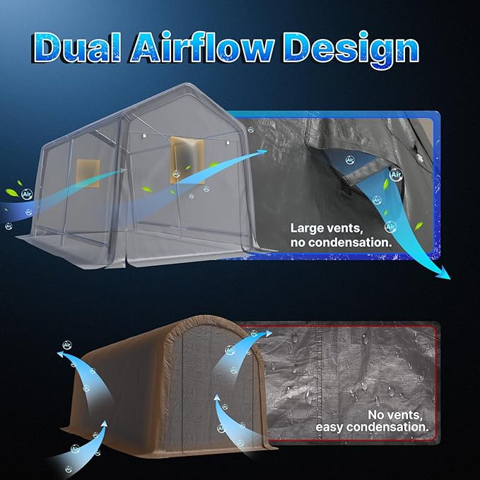 ADVANCE OUTDOOR 10x10 ft Heavy Duty Outdoor Patio Portable Canopy Storage Shelter Shed Carport with 2 Roll up Zipper Doors & Vents for Snowmobile Garden Tools, Gray