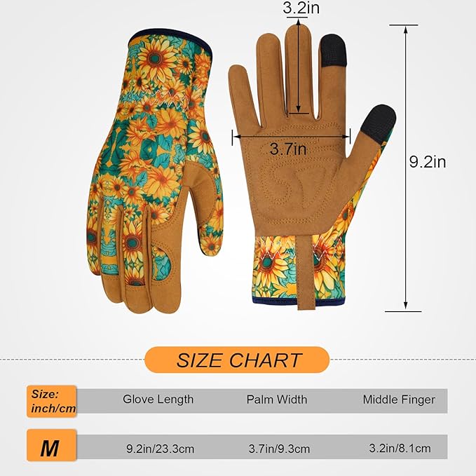 Leather Gardening Gloves for Women Thorn Proof Garden Gloves Touch Screen Working Gloves Gifts,M