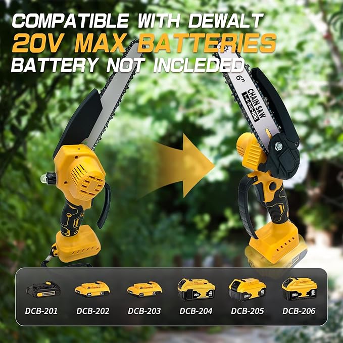 6 Inch Mini Chainsaw for Dewalt Battery 20v, Battery Powered(No Battery Included), Auto-Oiler, Brushless Hand-held Chain Saw with Safety Kit and Carrying Case for Wood Cutting,Tree Trimming/Pruning