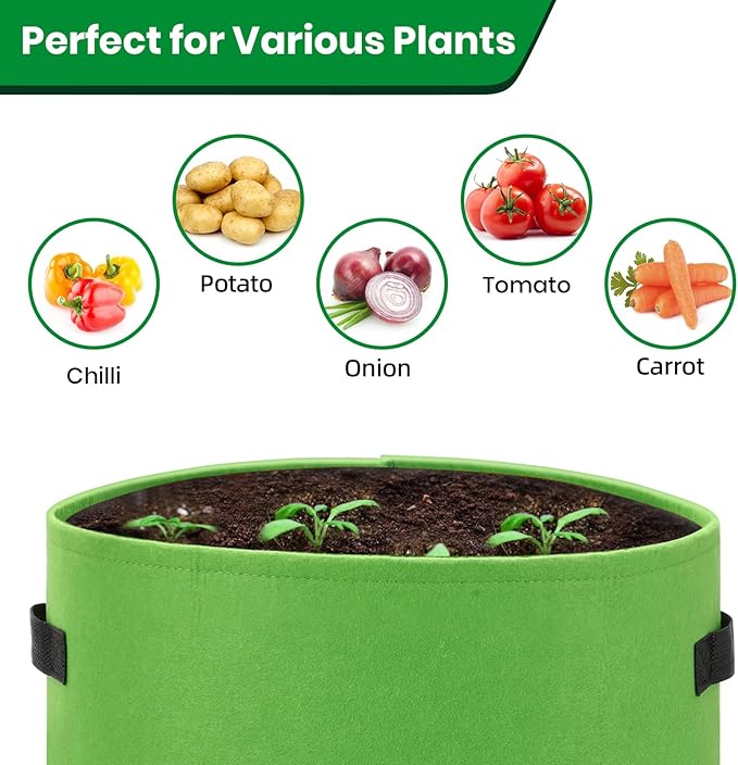 6 Pack Potato Grow Bags, 10 Gallon Planting Bags Large Fabric Pots with Flap Window Vegetable Planter Garden Pot Tall Potato Growing Containers with Handles for Vegetables, Fruits, Green + Orange